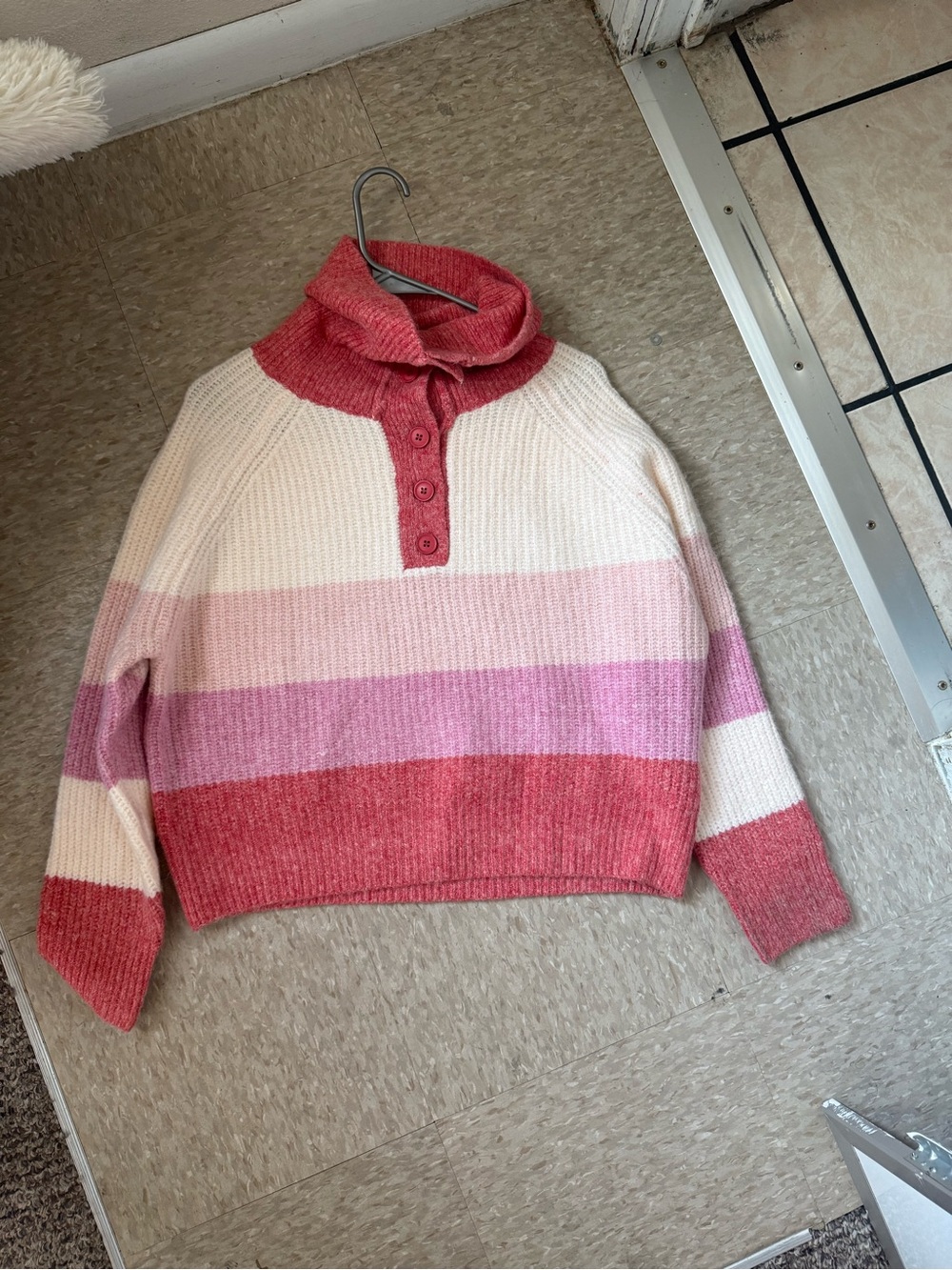 Striped Cowl Neck Sweater in Pink & Cream